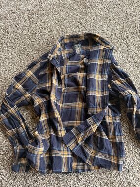 Primark Men's Plaid Button-Down Shirt - Navy & Mustard